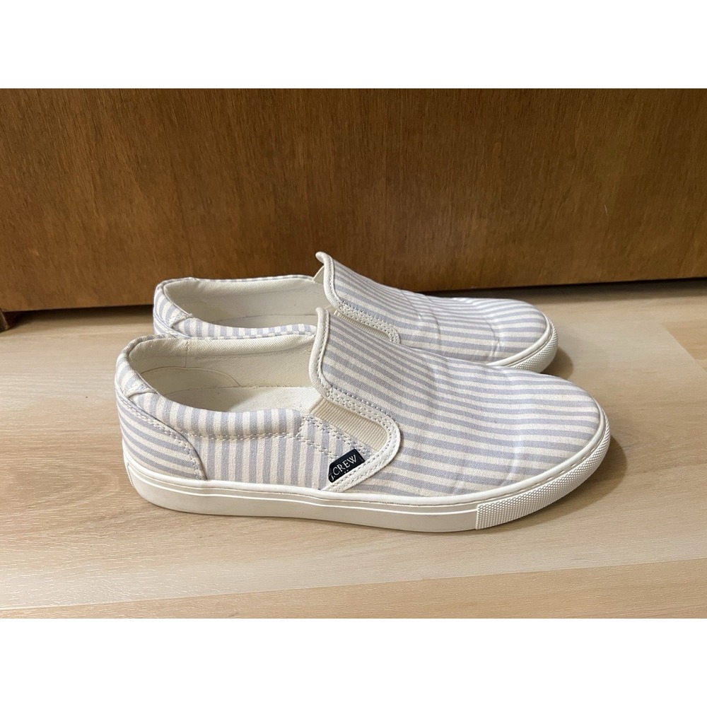J.Crew Striped Canvas Cotton Rubber Sole Loafers Size 8.5 Womens‎ Blue White